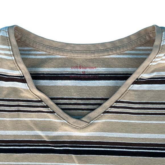 Croft & Barrow V-Neck Striped T-Shirt Top Medium Brown White Black Short Sleeves - Picture 2 of 10